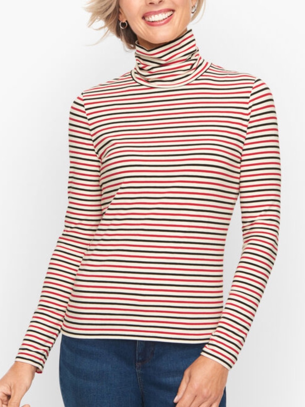 Talbots NEW Women's Cotton Turtleneck Red White & Blue in Cheer Stripe Medium